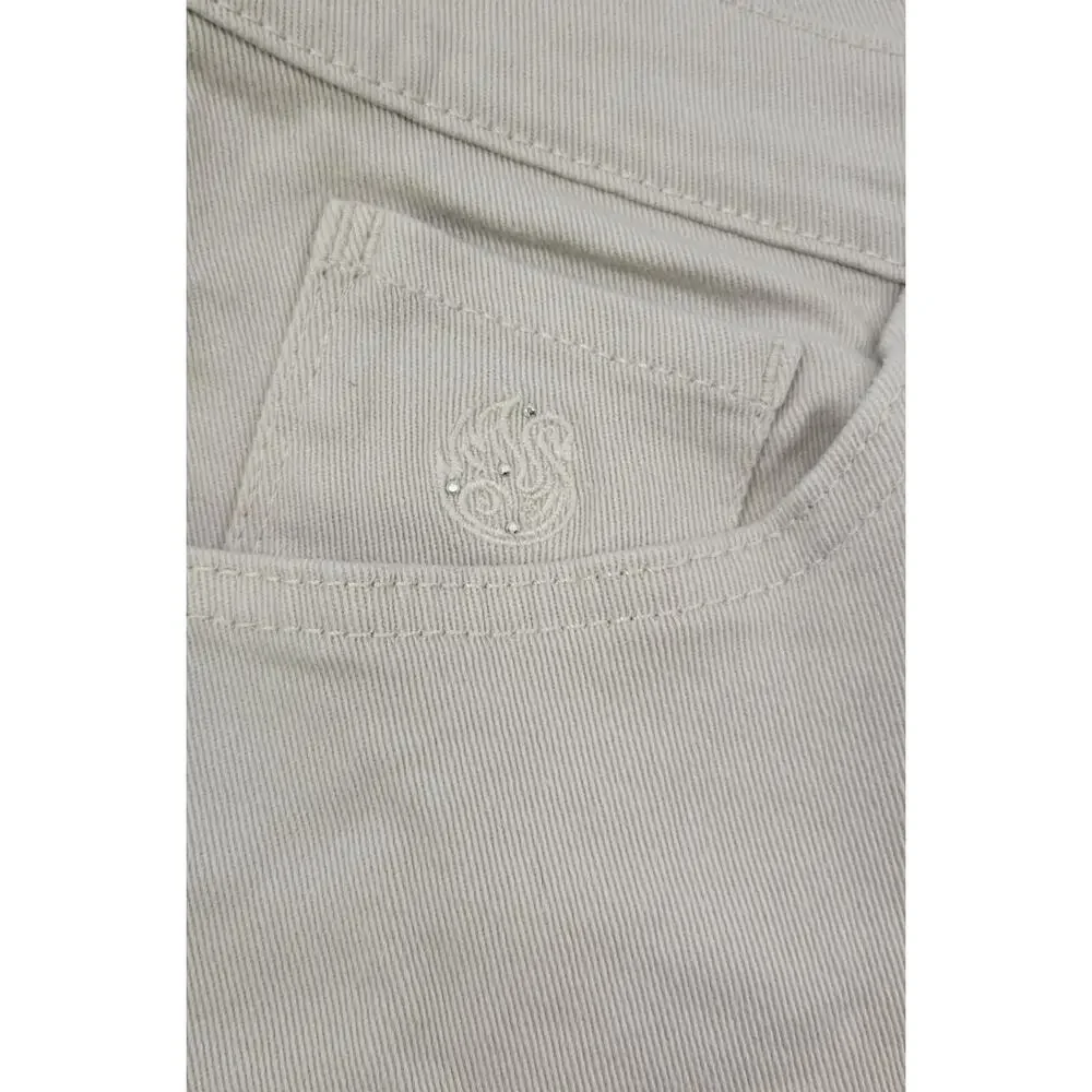 L0) Gloria Vanderbilt Amanda Capri Off-White Studded Denim Pants 18 Missy